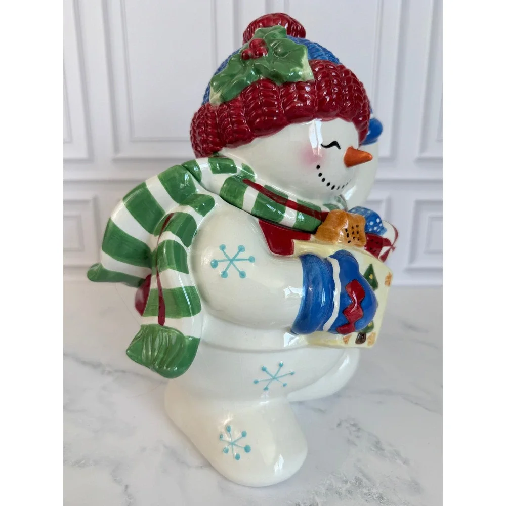 VTG Studio Nova Festive Frosty Snow Girl Ceramic Cookie Jar with Box!